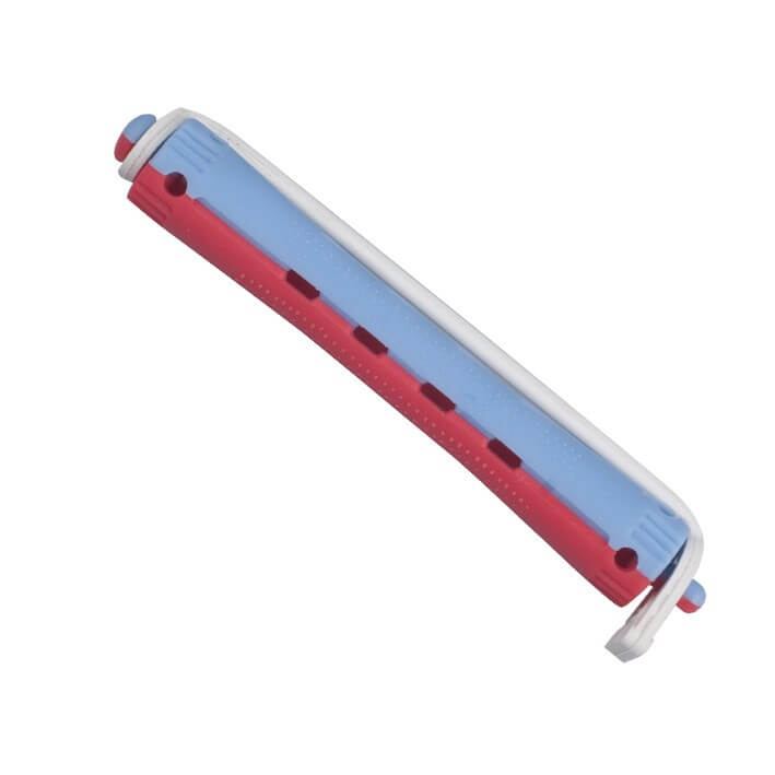BIGUDI PLASTICO BICOLOR AZUL CLARO-ROJO 11mm 12 uds
