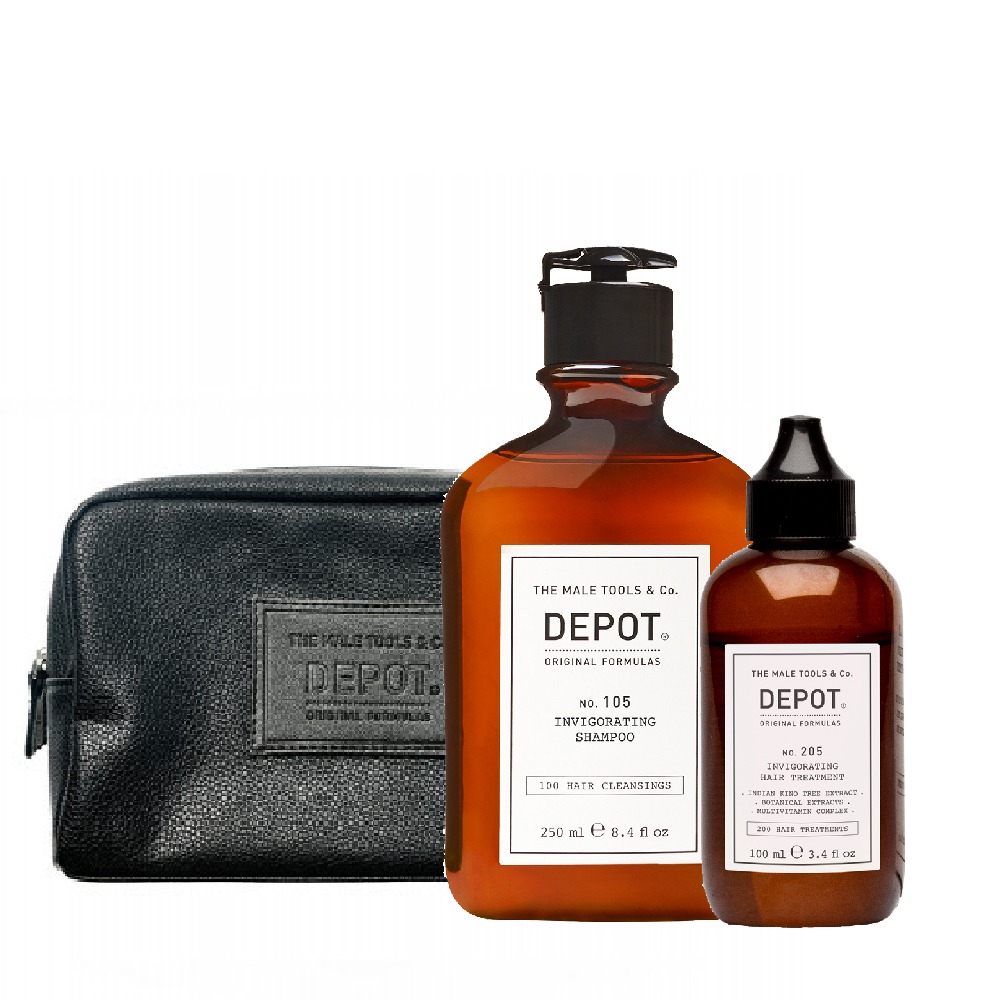 DEPOT INVIGORATING KIT (champu 250ml nº105 + tonico 100ml nº205 + neceser) edicion especial