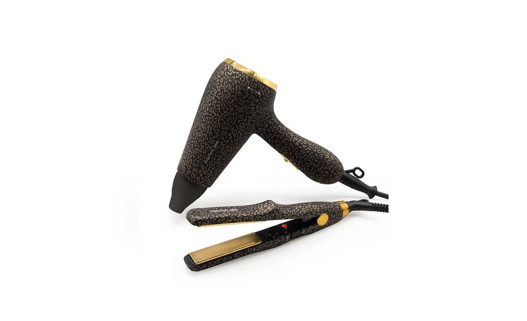 PLANCHA MINI VIAJE C-TRIP GOLD LEOPARD + SECADOR FLOW MINI KIT CORIOLISS