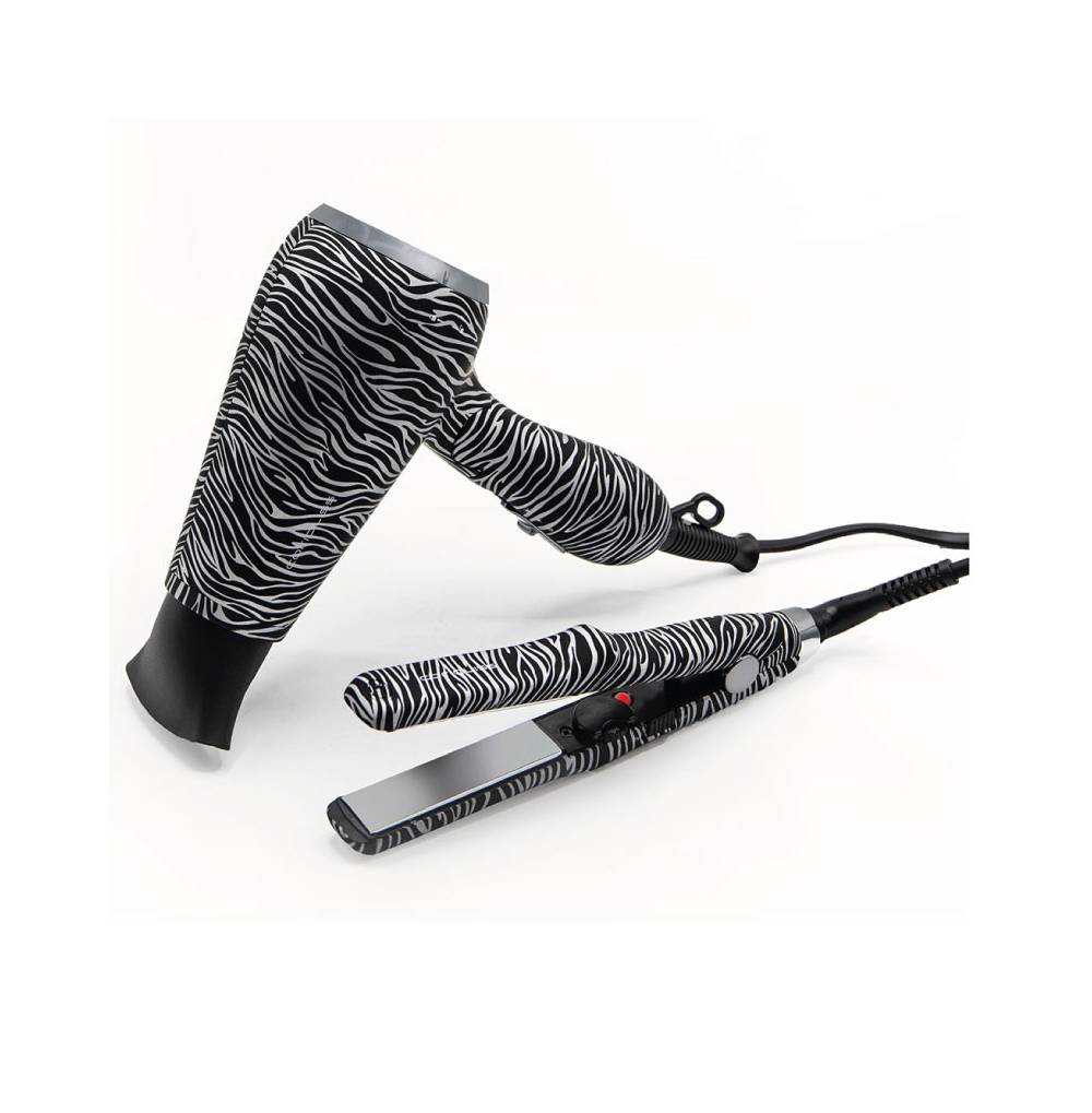 PLANCHA MINI VIAJE C-TRIP SILVER ZEBRA + SECADOR FLOW MINI KIT CORIOLISS