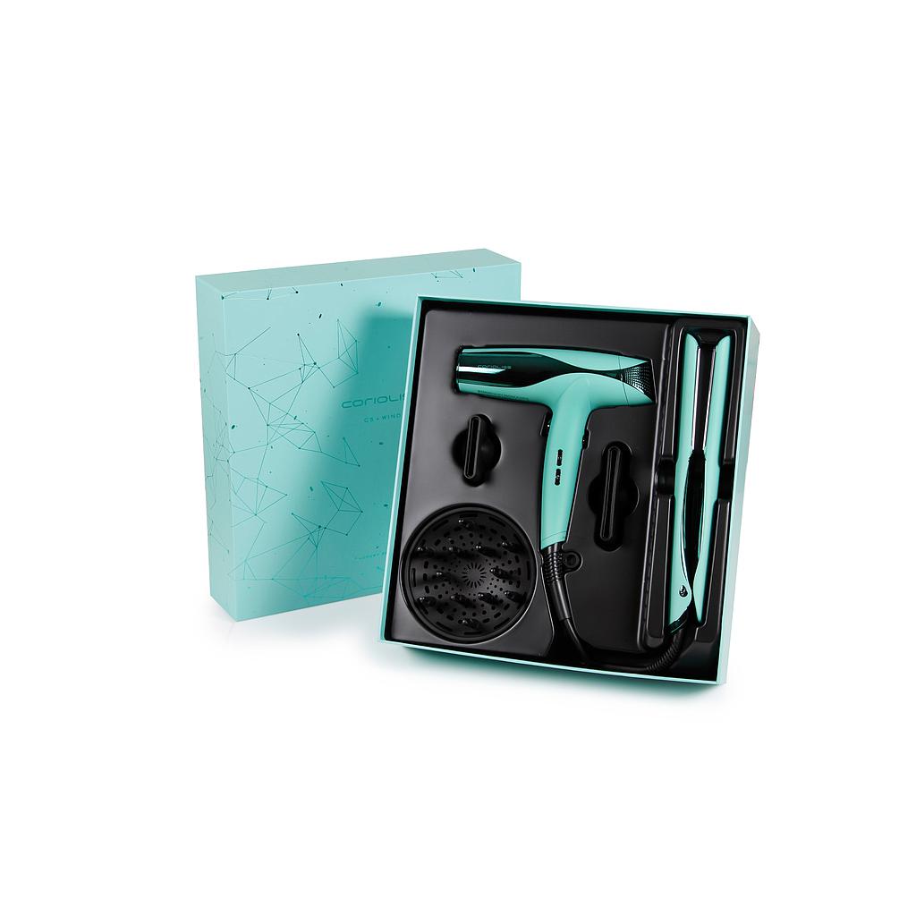 PLANCHA C5 GREEN MINT EDITION + SECADOR WIND KIT CORIOLISS caja unica